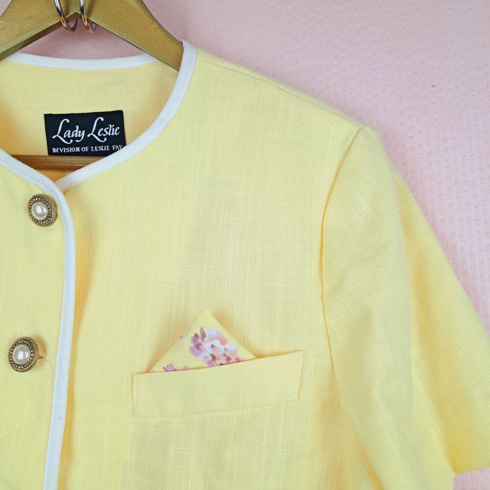 Vintage Lady Leslie By Leslie Fay Yellow Short Sleeve Blazer Size 12 USA - Picture 4 of 11